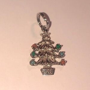 VTG Sterling Silver Christmas Tree Baubles Mini Charm Bracelet Charm .8”